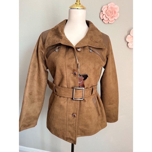 REPORTAGE REA Women's Brown Faux Suede Belted Jacket Size M new with tags - Picture 5 of 12